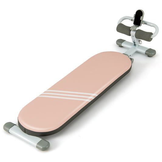 Multifunctional Sit Up Bench in pink with white stripes and grey frame
