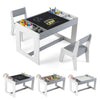 Multifunctional Kids Table and 2 Chairs Set with Whiteboard-Gray & White