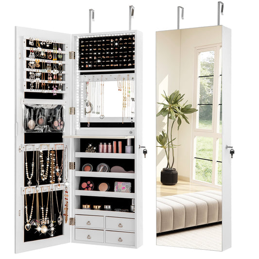 Multipurpose Storage Cabinet with 4 Drawers-White, a white jewellery armoire with mirrored door and internal storage