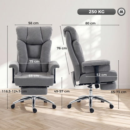 HOMCOM Big and Tall Office Chair, 250 kg Heavy Duty Executive Desk Chair with Adjustable Armrests and High Back, Dark Grey
