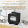 HOMCOM Table Top Dishwasher with Built-in 6L Water Tank, Mini Countertop Dishwasher with 6 Programs, 4 Place Settings, Black