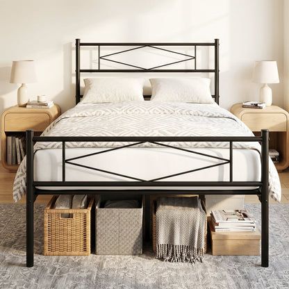 HOMCOM 3ft Single Bed Frame with Headboard and Footboard, Metal Platform Bed Frame with 32 cm Underbed Storage, Black