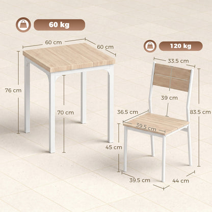 HOMCOM Three-Piece Minimal and Compact Dining Set, Oak Wood Effect