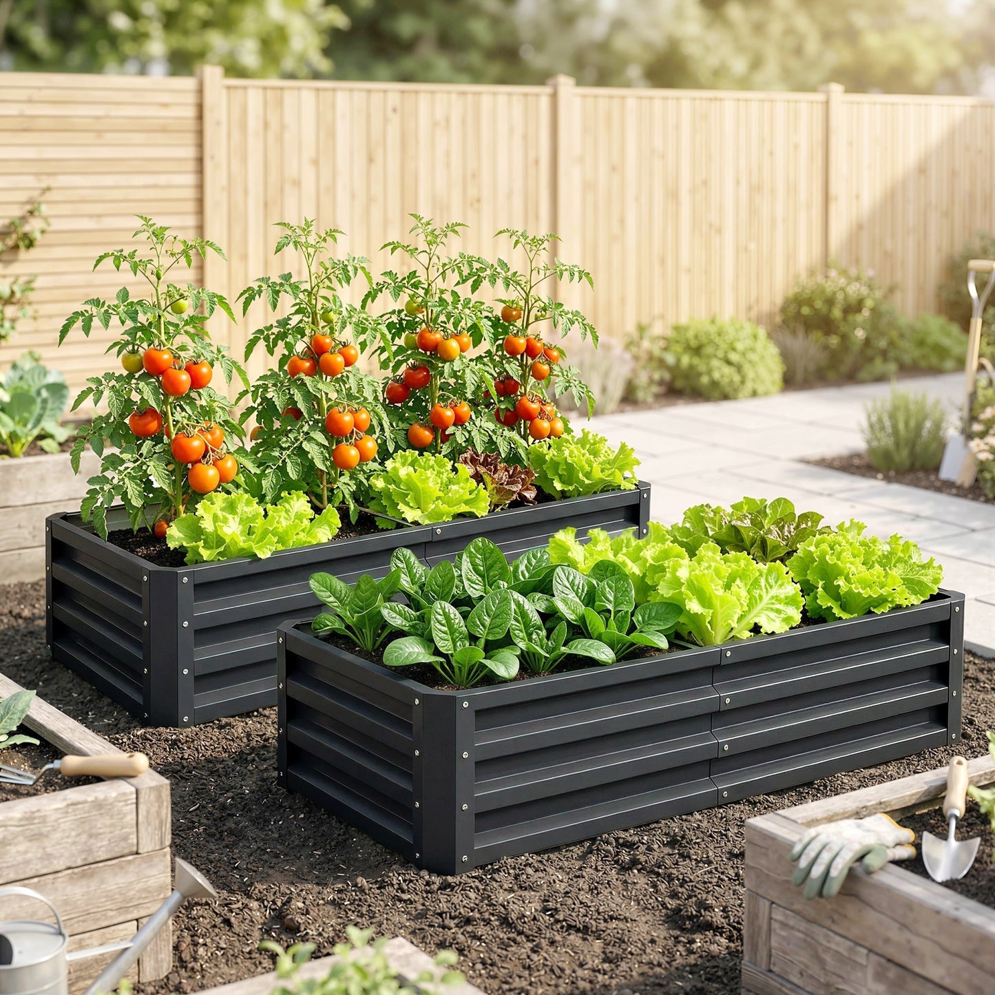 Outsunny Set of 2 Raised Beds for Garden, Galvanised Outdoor Planters for Herbs Vegetables, Use for Patio Balcony, Grey