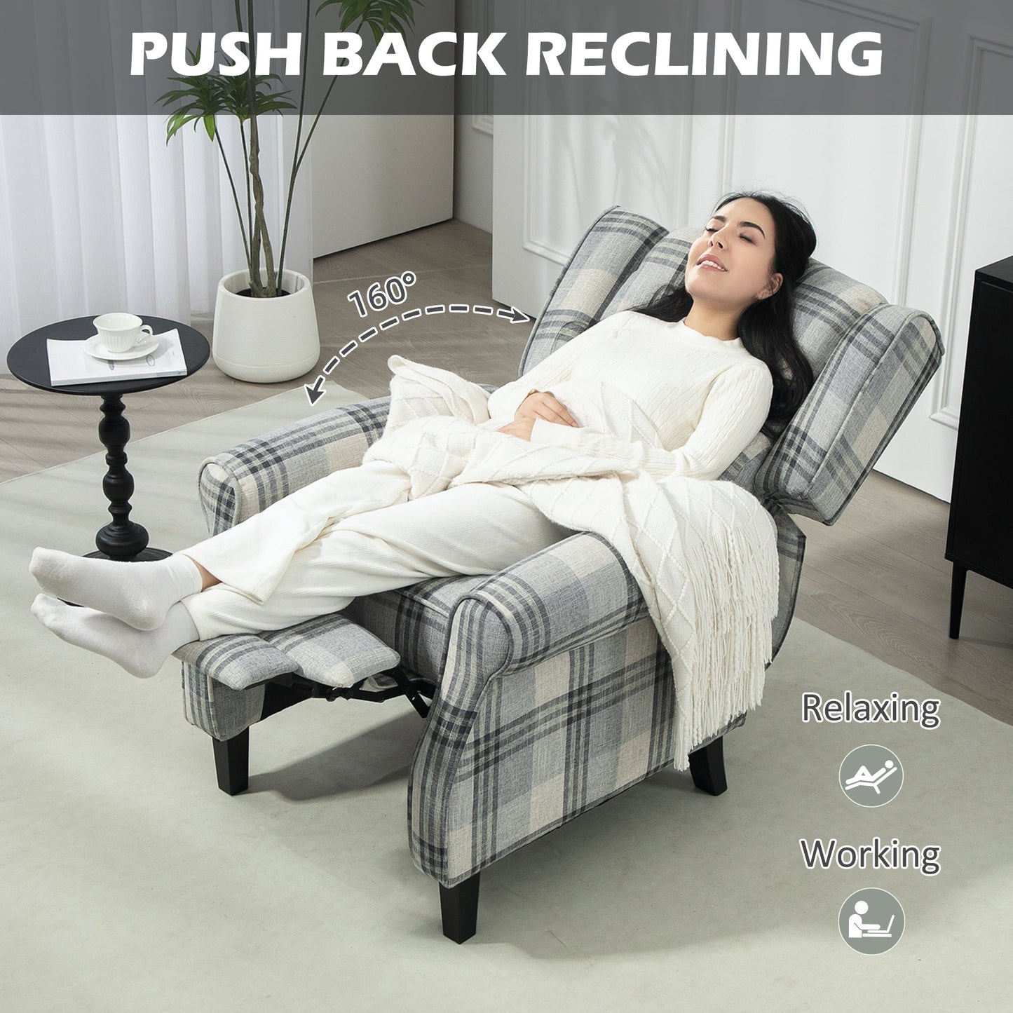 HOMCOM 160 degrees Reclining Armchair, with Footrest - Grey
