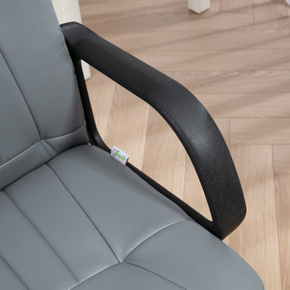 HOMCOM Desk Chair, PU Leather Computer Office Chair with Adjustable Height, Swivel Wheels for Home Work Study, Grey