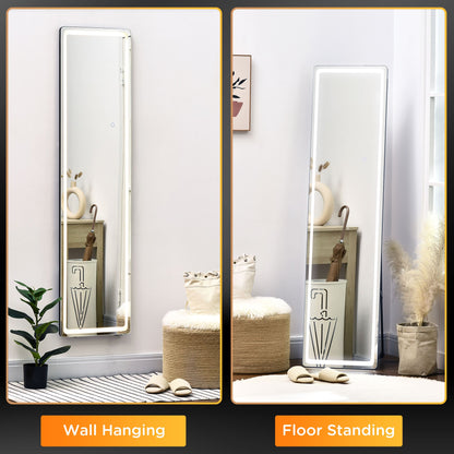 مرآة بطول كامل من هومكوم، 160 × 40 سم، تُثبت على الحائط، مرآة قائمة بذاتها مع إضاءة LED وجهاز تحكم عن بعد، خاصية التعتيم و3 أوضاع ألوان، لغرفة النوم، أسود