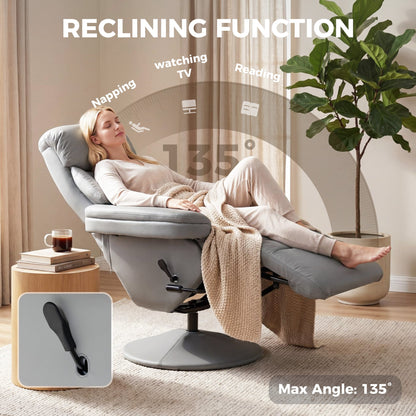 HOMCOM Upholstered Reclining Armchair, Manual Recliner Chair with Footrest and Adjustable Backrest, Grey