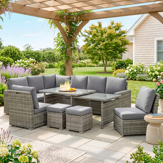 Outsunny Seven-Piece Rattan Garden Sofa Set in Grey