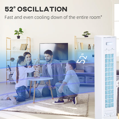HOMCOM Portable Air Cooler, 3L Tank Evaporative Ice Cooling Tower Fan with 3 Modes, 3 Speeds, Remote, Timer, 60√Ç¬∞ Oscillating, Portable Swamp Cooler for Home Bedroom, White