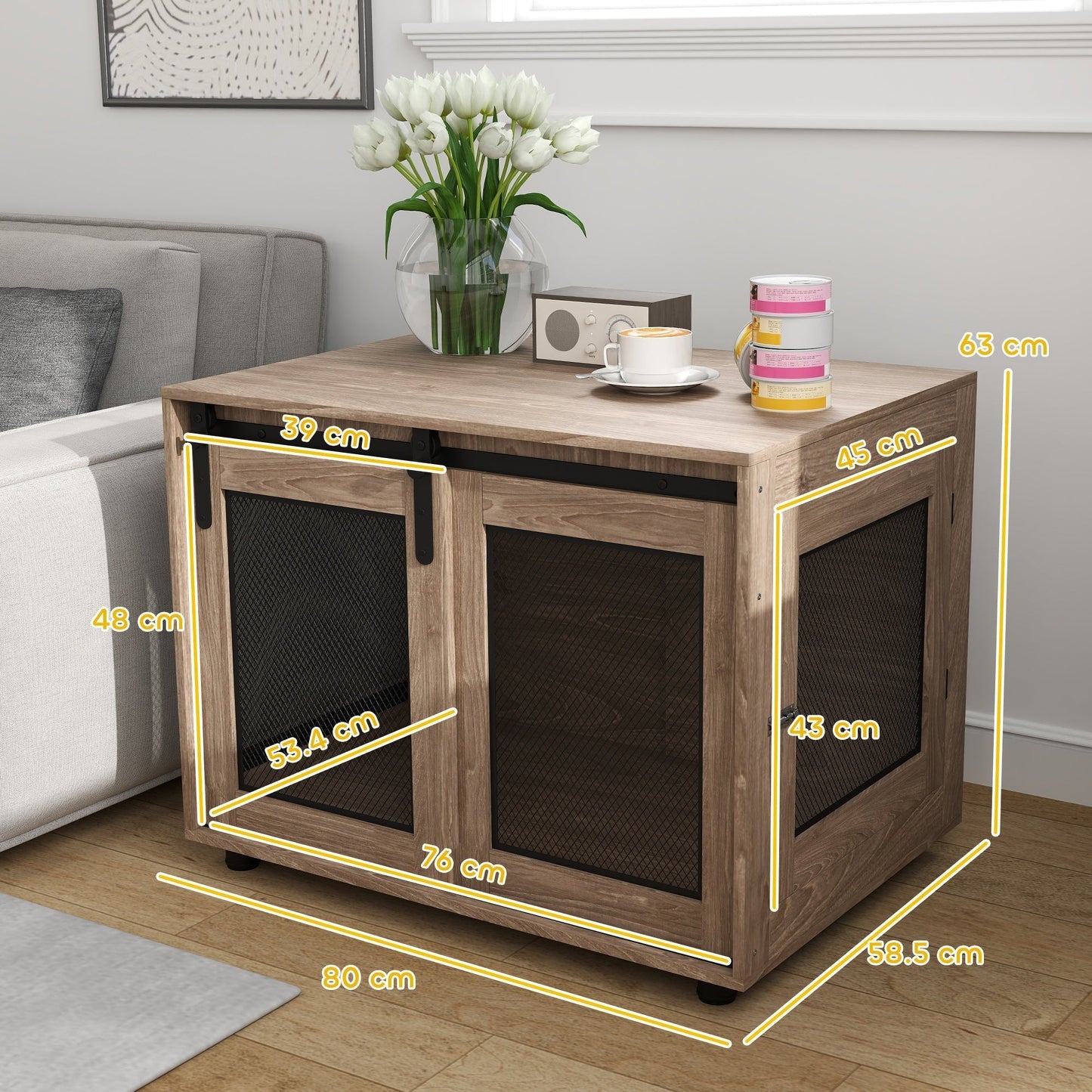 PawHut Dog Crate Furniture with Sliding Door for Medium Dogs, Brown