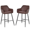 HOMCOM Set of 2 Bar stools Retro PU Leather Bar Chairs w/ Footrest Metal Frame Comfort Support Stylish Dining Seating Home Brown