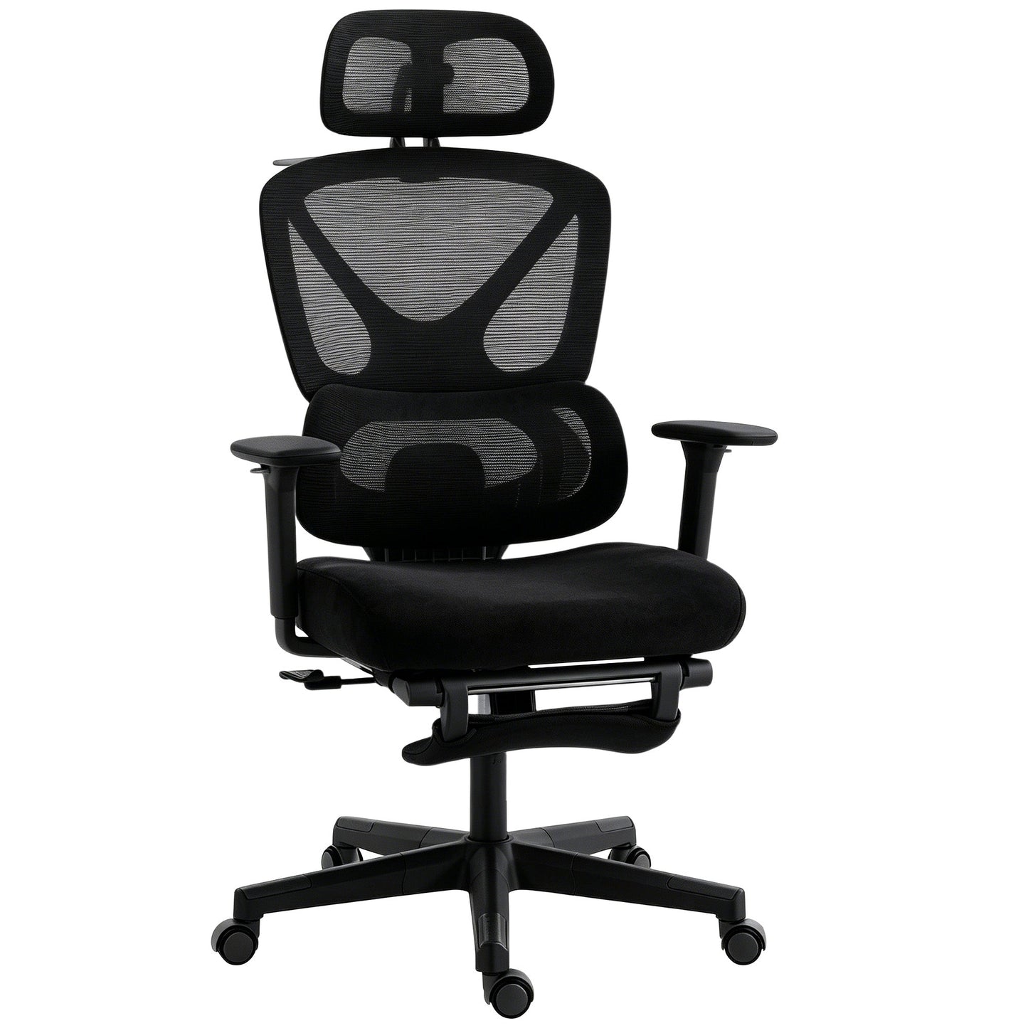 HOMCOM Mesh Desk Chair with 3D Armrests, Ergonomic Office Chair with Rotatable Headrest, Black