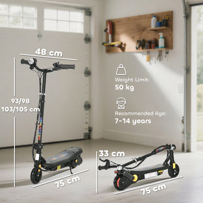 HOMCOM Foldable Electric Scooter, with LED Lights, for Ages 7-14 Years, Black