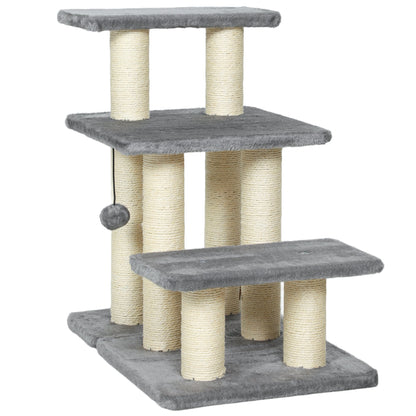 PawHut Dog Steps for Bed, 3 Step Adjustable Pet Stairs for Sofa with 6 Sisal Scratching Posts for Small Dogs & Cats, Grey