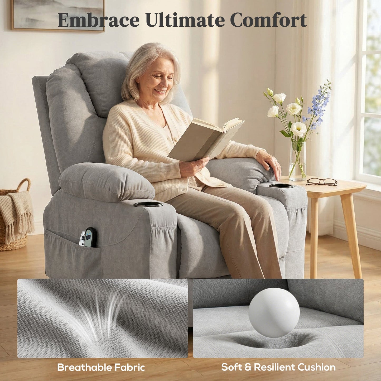 HOMCOM Power Lift Recliner Chair with Pocket Spring, Electric Lift Chair with Wide Backrest, Light Grey