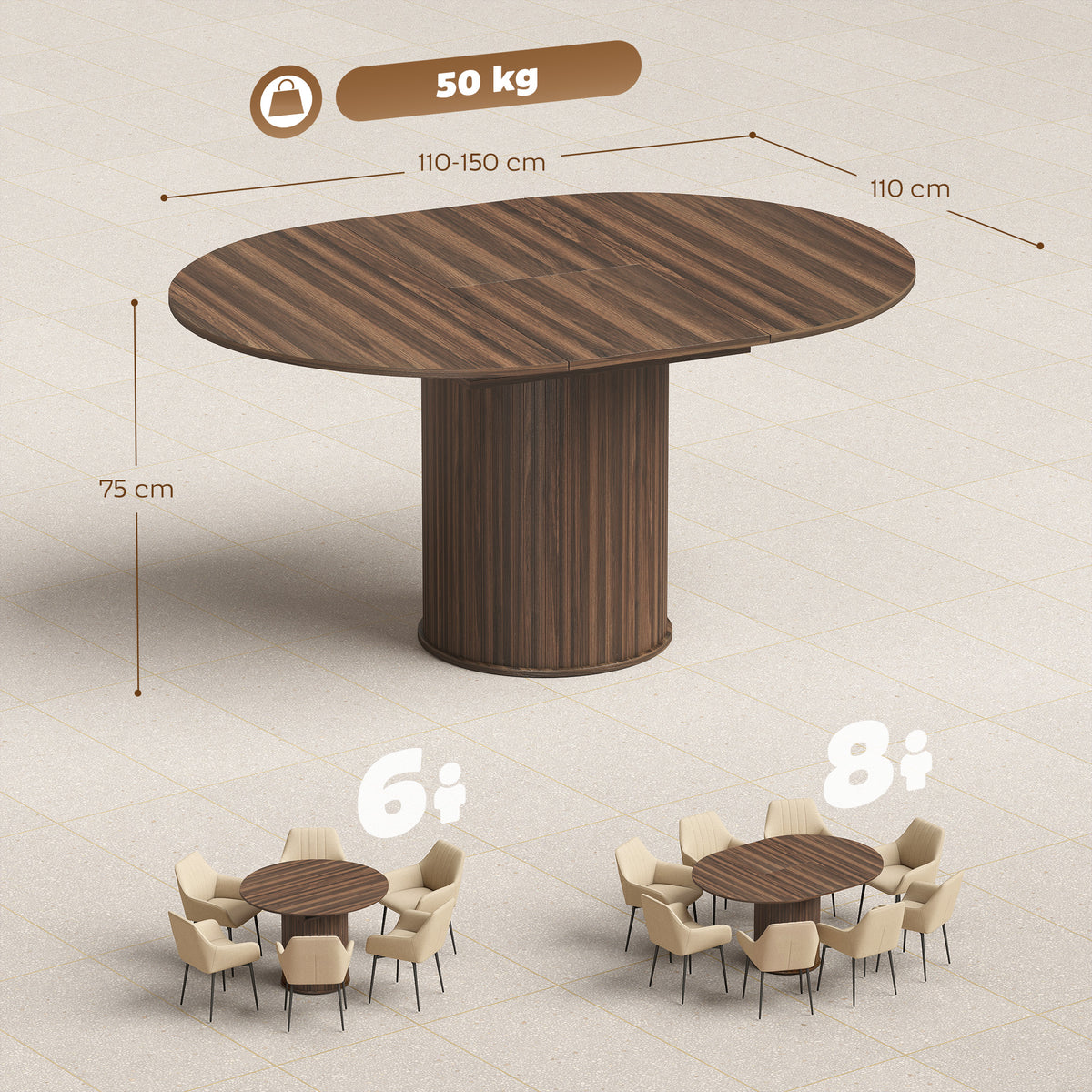 HOMCOM Extendable Round Dining Table in Dark Walnut