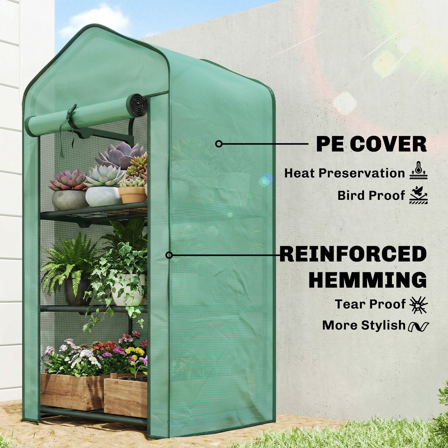 Outsunny Three-Tier Mini Greenhouse - Green