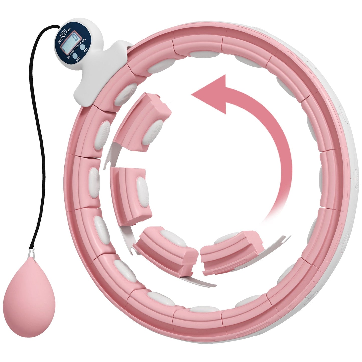 SPORTNOW Smart Weighted Hula Hoop, Massage Hula Ring w/ 16 Detachable Knots, 360 Auto-Rotating Ball, Digital Counter, Pink