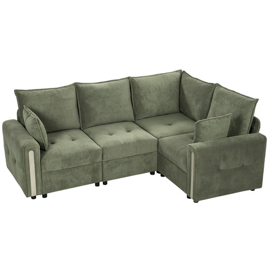 HOMCOM 228cm L Shaped Sofa with Lift-Up Storage in Dark Green