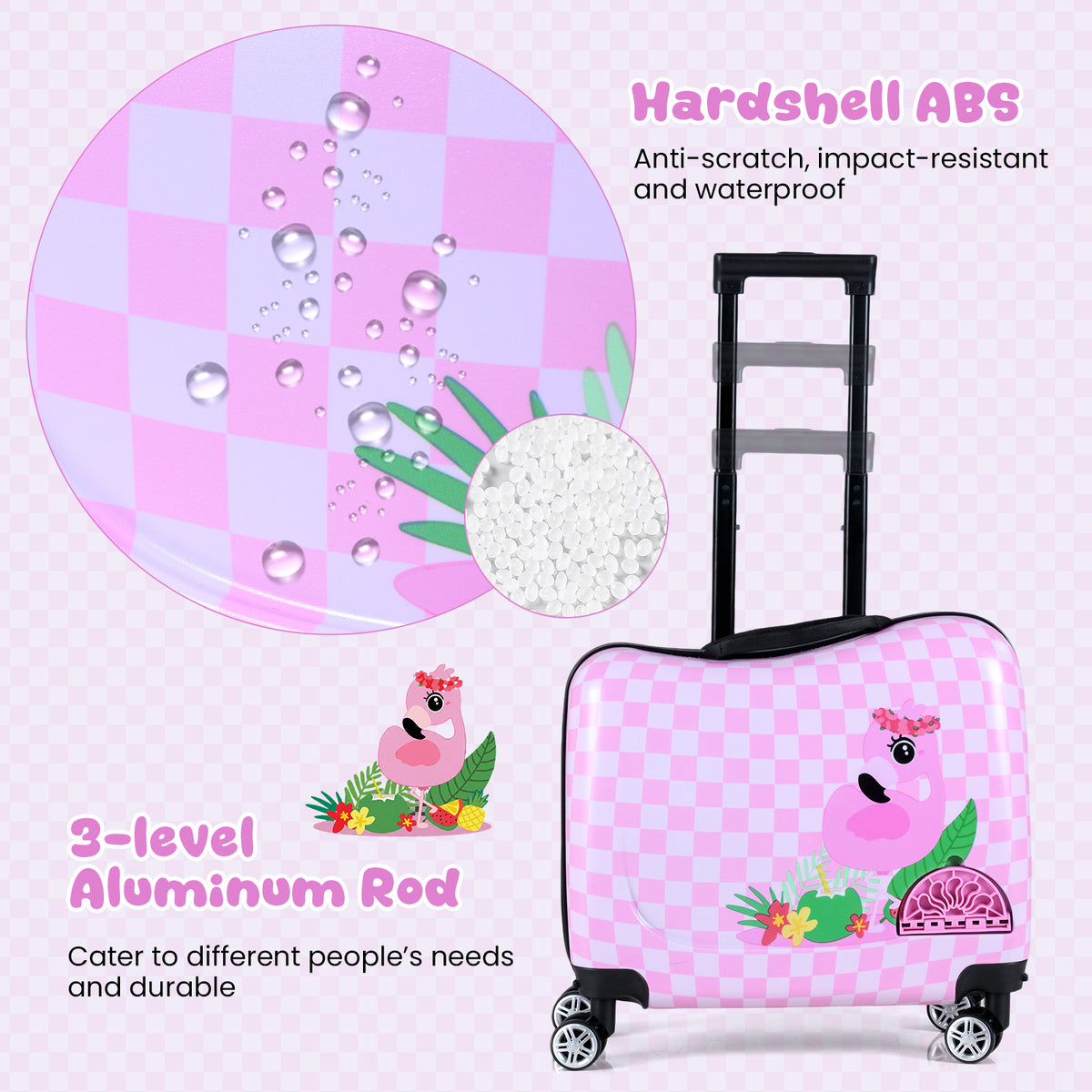 2 Pieces Kid Luggage Set with Spinner Wheels and Lanyard for Carry Strap-Pink & White