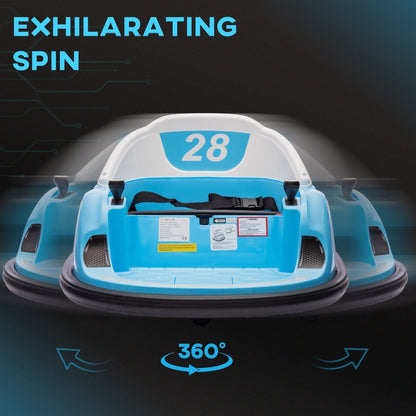 AIYAPLAY 360 degrees Rotation Kids Bumper Car, 12V Waltz Car with Remote Control, Dual Joystick, Music, Lights, Light Blue