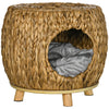PawHut Wicker Cat Bed Cat House Stool with Washable Cushion, 44 x 43 x 41cm