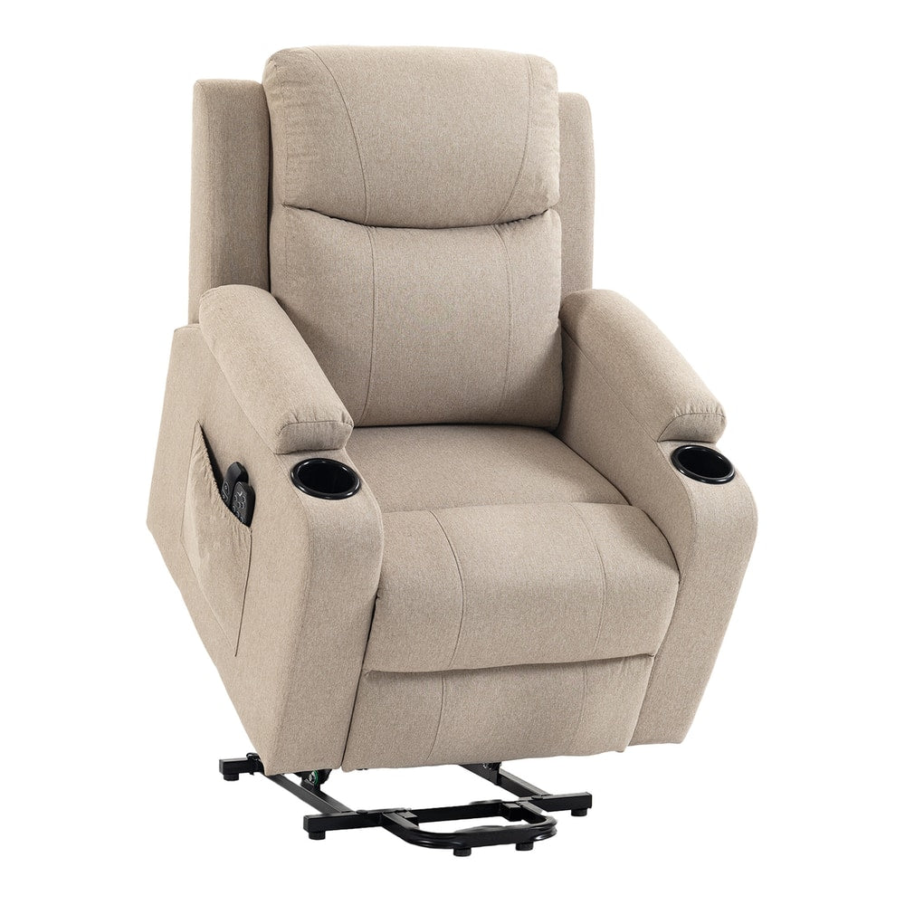 HOMCOM Riser Recliner Chair with Massage and Heat, Linen Electric Lift Armchair for Elderly with Spring Cushion, Beige
