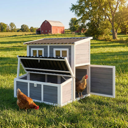 PawHut Wooden Chicken Coop with Nesting Box, Slide-Out Tray, Perches, for 2-4 Chickens, 100 x 86 x 100cm