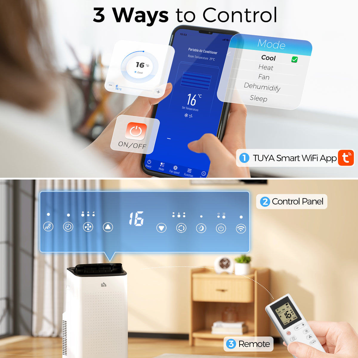 HOMCOM 12000 BTU App-Controlled Mobile Air Conditioner in White