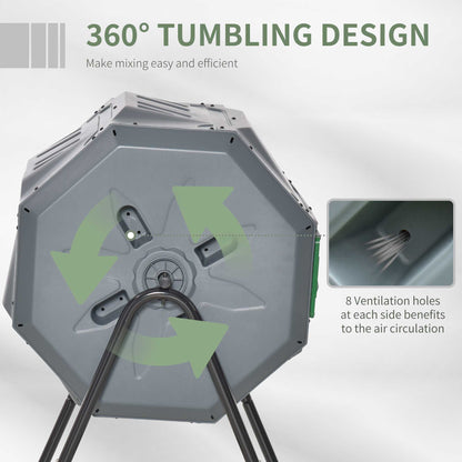 Outsunny 160L 360 Rotating Dual Chamber Composter - Grey