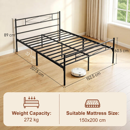 HOMCOM 5ft King Bed Frame with Headboard and Footboard, Metal Platform Bed Frame with 32 cm Underbed Storage, Black