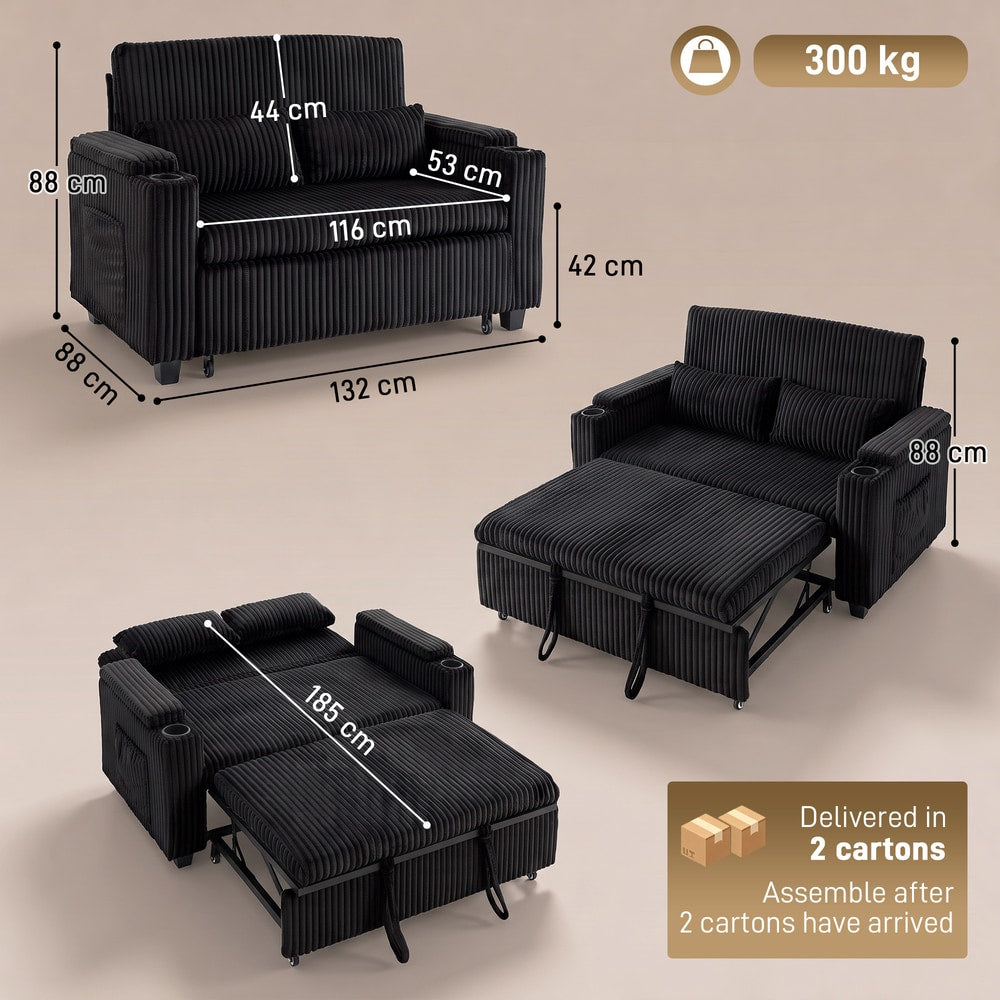 HOMCOM 2 Seater Sofa Bed in Black