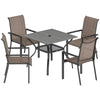 Outsunny 5 Pieces Outdoor Dining Set for 4, Garden Table and Stackable Chairs with Breathable Mesh Seat, Grey and Khaki