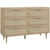 HOMCOM Chest of Drawers, 6-Drawer Dresser, Tall Storage Drawer Unit with Rattan Element for Bedroom, Living Room, Oak