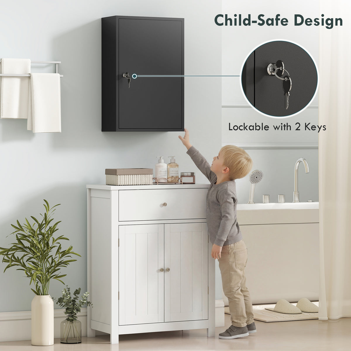kleankin 3-Tier Steel Wall Mount Medicine Cabinet in Black
