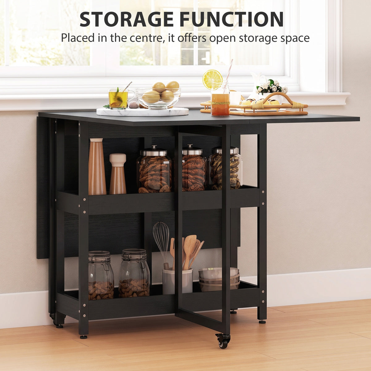 HOMCOM Four-Person Drop Leaf Table in Black Wood-effect