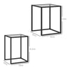 HOMCOM Nesting Tables Set of 2, Side End Table with Tempered Glass Top and Steel Frame for Living Room, Bedroom, Black