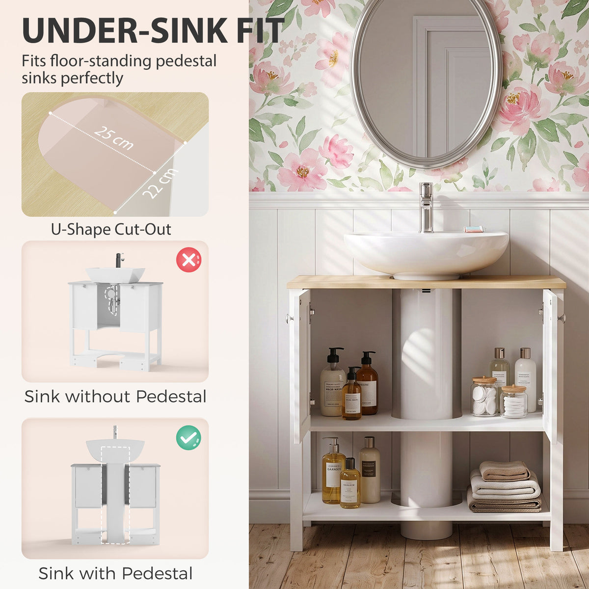 HOMCOM Under Sink Bathroom Cabinet with 2 Doors in White