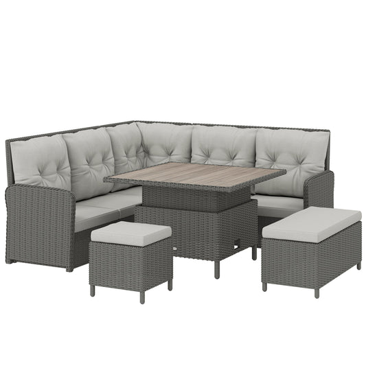 Outsunny 6 Pieces Outdoor PE Rattan Garden Furniture, Patio Wicker Sectional Conversation Corner Sofa