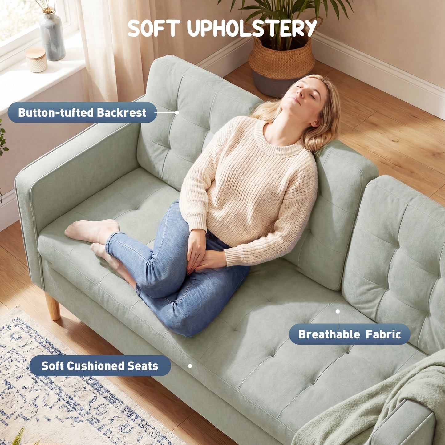 HOMCOM 3 Seater Sofa, 169cm Couch with Hidden Storage, Wood Legs, Light Grey