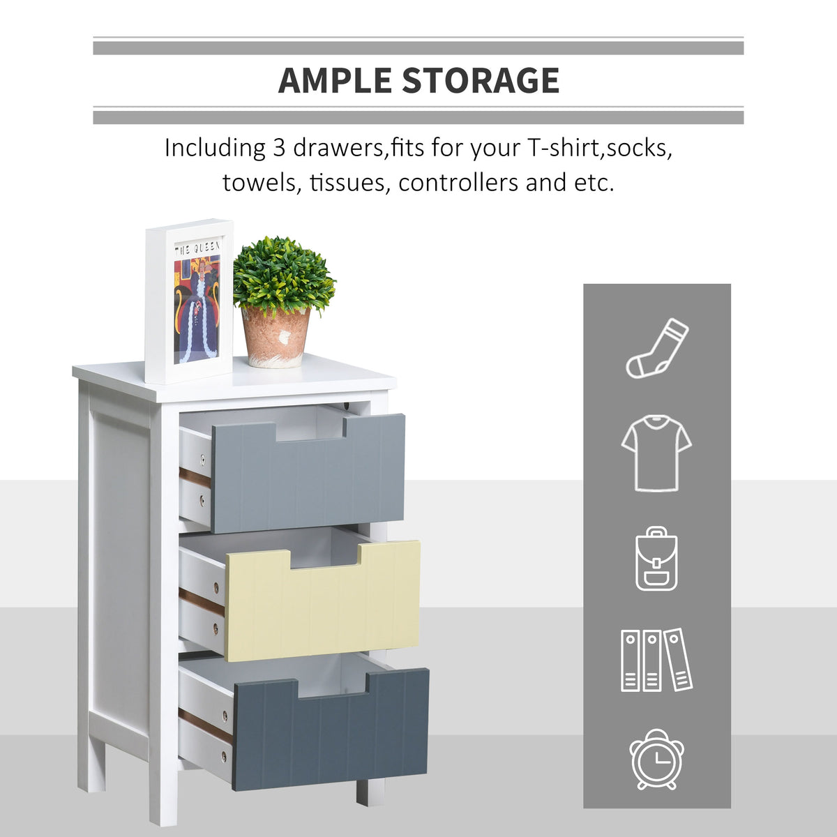 HOMCOM 3 Drawer Storage Tower in Multi Colour