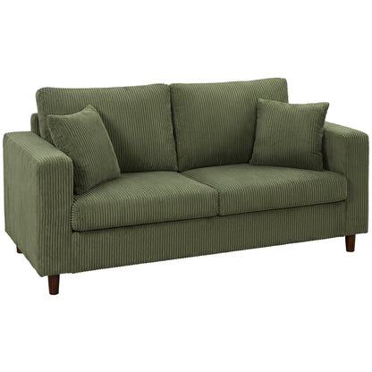 HOMCOM Loveseat Sofa with Wide Seat, Corduroy 2 Seater Couch with Deep Seat, Spring Cushion, Green