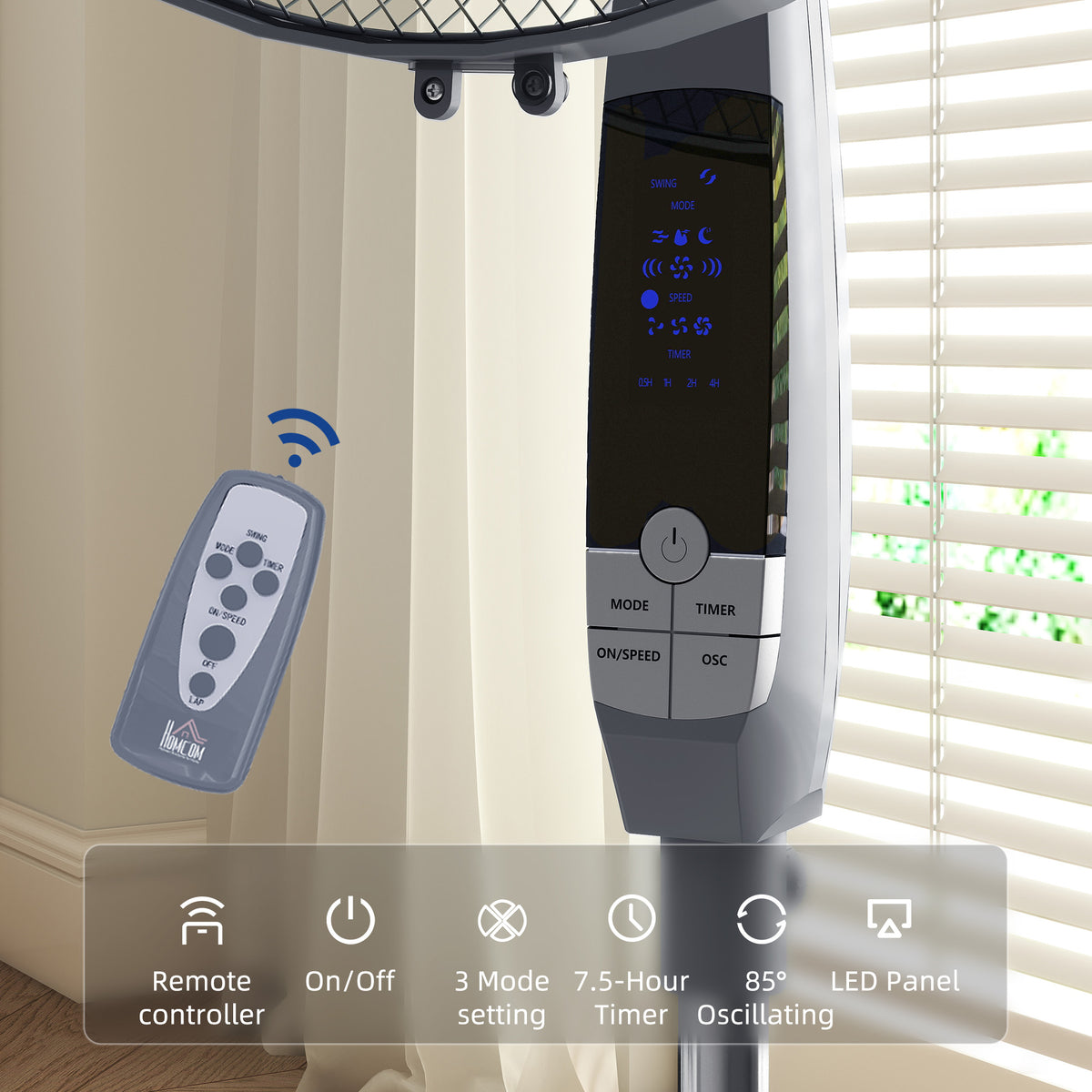HOMCOM 16in Pedestal Standing Floor Fan in Grey
