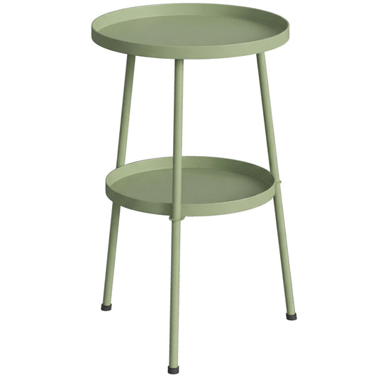 Outsunny Patio Side Table, 2-Tier Round Coffee End Table for Garden Balcony Living Room Bedroom, Light Green
