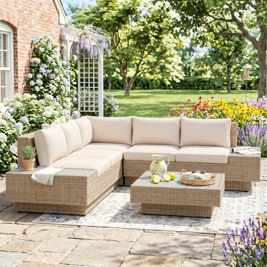 Outsunny 4 Pieces Rattan Garden Furniture Set in Beige