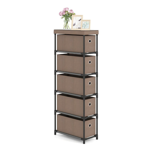 Narrow Dresser with 5 drawers and a metal frame in coffee colour