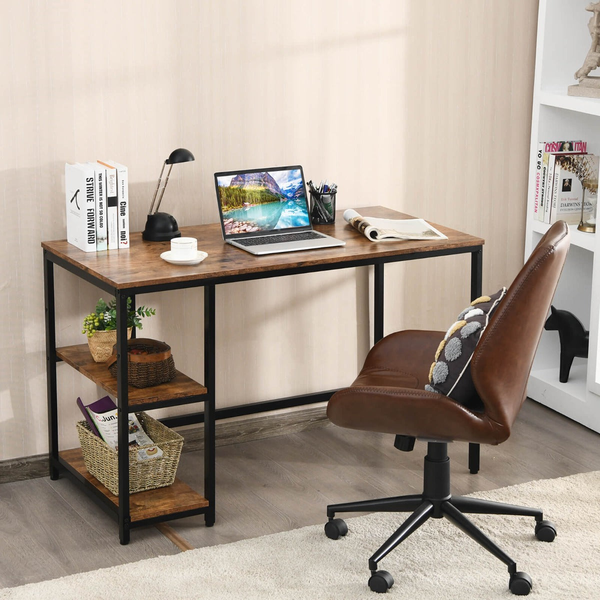 Industrial Styled Computer Desk / Writing Table with Storage Shelves