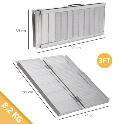 HOMCOM 3ft Folding Aluminum Wheelchair Ramp Scooter in Silver