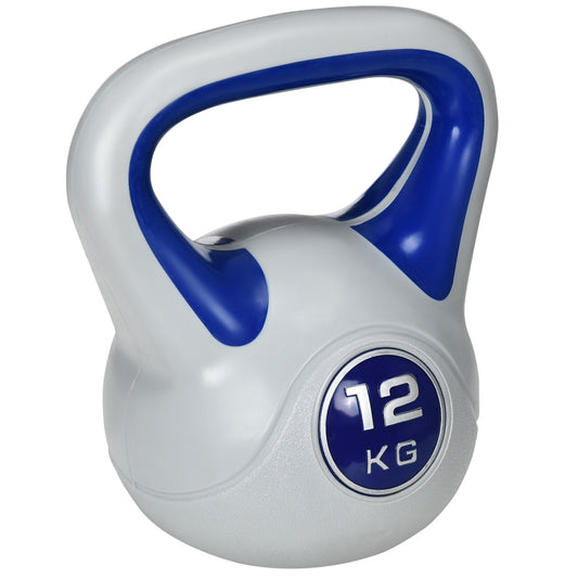 SPORTNOW Kettlebell, أوزان Kettlebell بوزن 12 كجم بمقبض لتمارين رفع الأثقال وتدريبات القوة في المنزل، أزرق غامق ورمادي